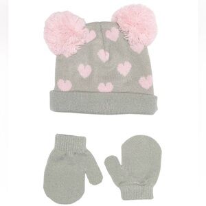 CAPELLI New York Heart Double Pom Pom Hat & Mittens